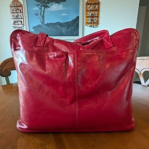 Cherry Red soft leather long handled large tote hand bag